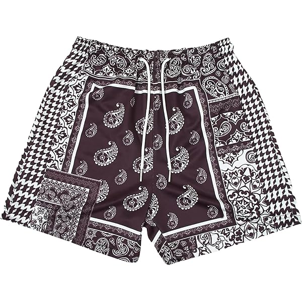 DIOTSR Mens Mesh Paisley Shorts, Casual Retro Graphic Shorts