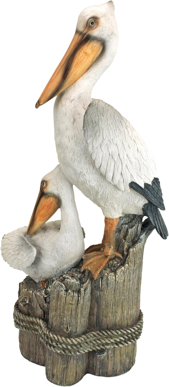 Design Toscano Coastal Decor Ocean's Perch Pelicans Garden Bird Statue, 24 Inch, Polyresin, Full Color : Design Toscano Ocean S Perch Pelican Statue : Garden & Outdoor