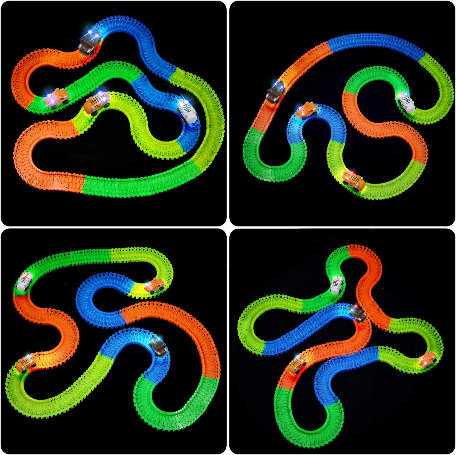 Unicorn Tracks Cars Replacement, Glow in The Dark Toy Cars for Kids 4pack with 3 Flashing LED Lights, Orange, 5*2.4*8.3 inches - Image 4