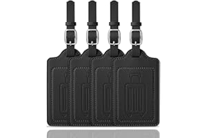 Teskyer Luggage Tags for Suitcases, TSA Approved with Privacy Protection Cover, Premium Faux Leather Bag Tags for Travel - 4 Pack, Black
