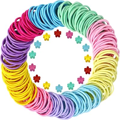 Hanyousheng 200Pcs Multicolor Elastic Hair Bands 15Pcs Mini Hair Clips