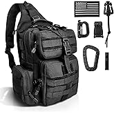 ALVOD Molle Assault Shoulder Bag, Military Crossbody Sling Backpack for Men, Outdoor Hiking Camping Rucksack Sling Bag（Black）