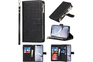 Jaorty Wallet Case Compatible with iPhone XR Case,[9 Card Slots] [Wrist Strap] [Stand Feature] Zipper Cash Pocket Magnetic Le