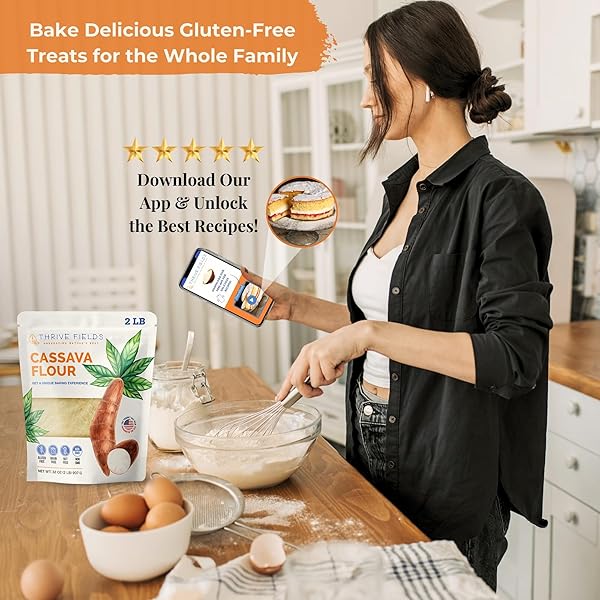 THRIVE FIELDS CASSAVA FLOUR – ALL-PURPOSE YUCA ROOT FLOUR FOR BAKING – GRAIN AND NUT FREE, NON GMO – GREAT FOR TORTILLAS, PANCAKES, PASTA, COOKING & MORE – 2 LB BAG