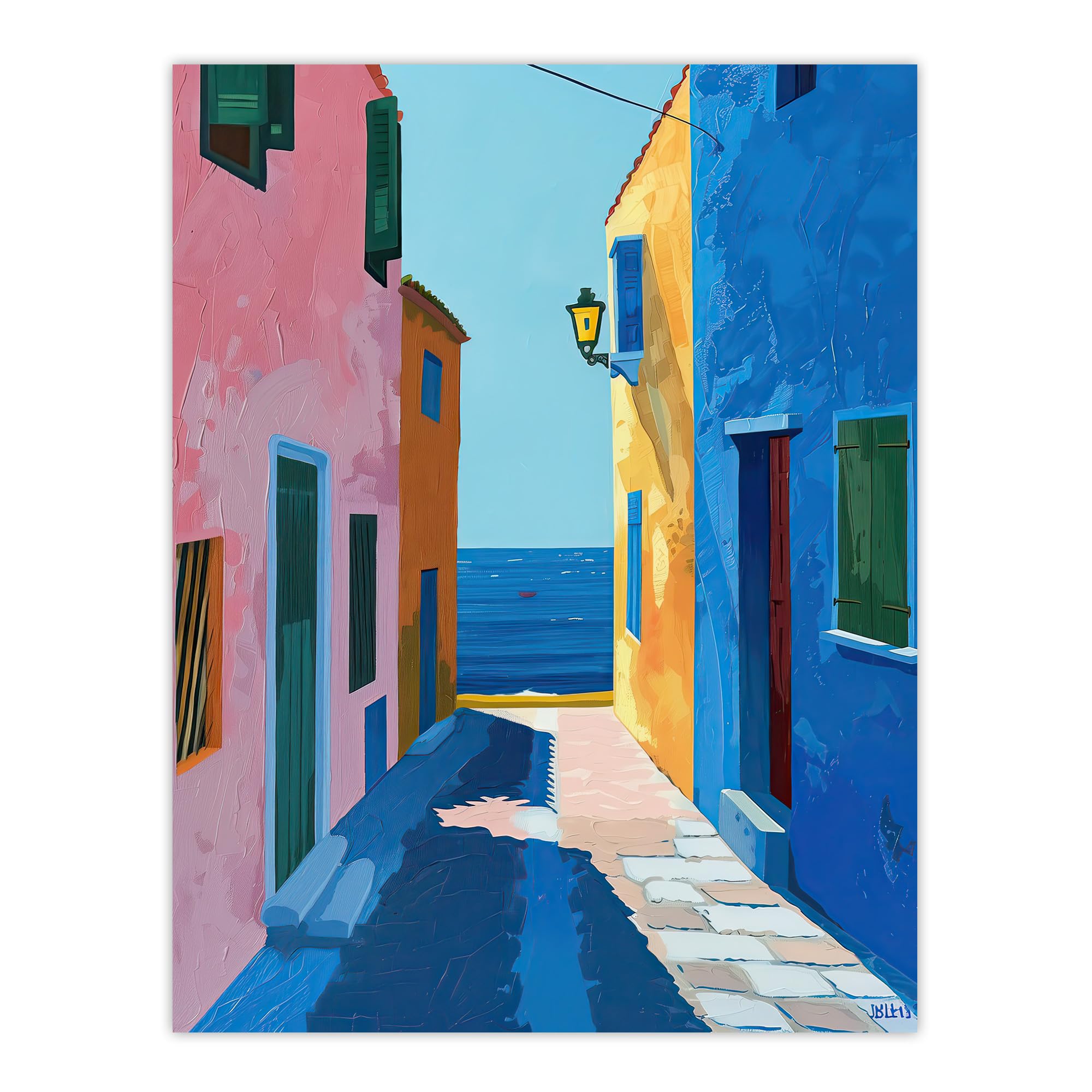 Artery8 Colourful Mediterranean Spanish Coastal Painting Bathroom Toilet Extra Large XL Wall Art Poster Print