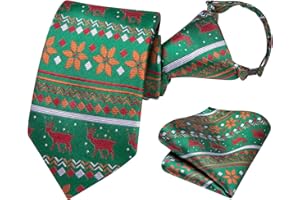 Dubulle Boys Christmas Zipper Ties Xmas Pretied Necktie for Boy and Pocket Square Age 8-12 Boys Party Festival