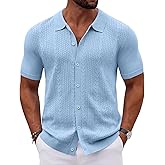 COOFANDY Men's Short Sleeve Knit Button Down Shirts Vintage Polo Shirt Casual Summer Beach Tops