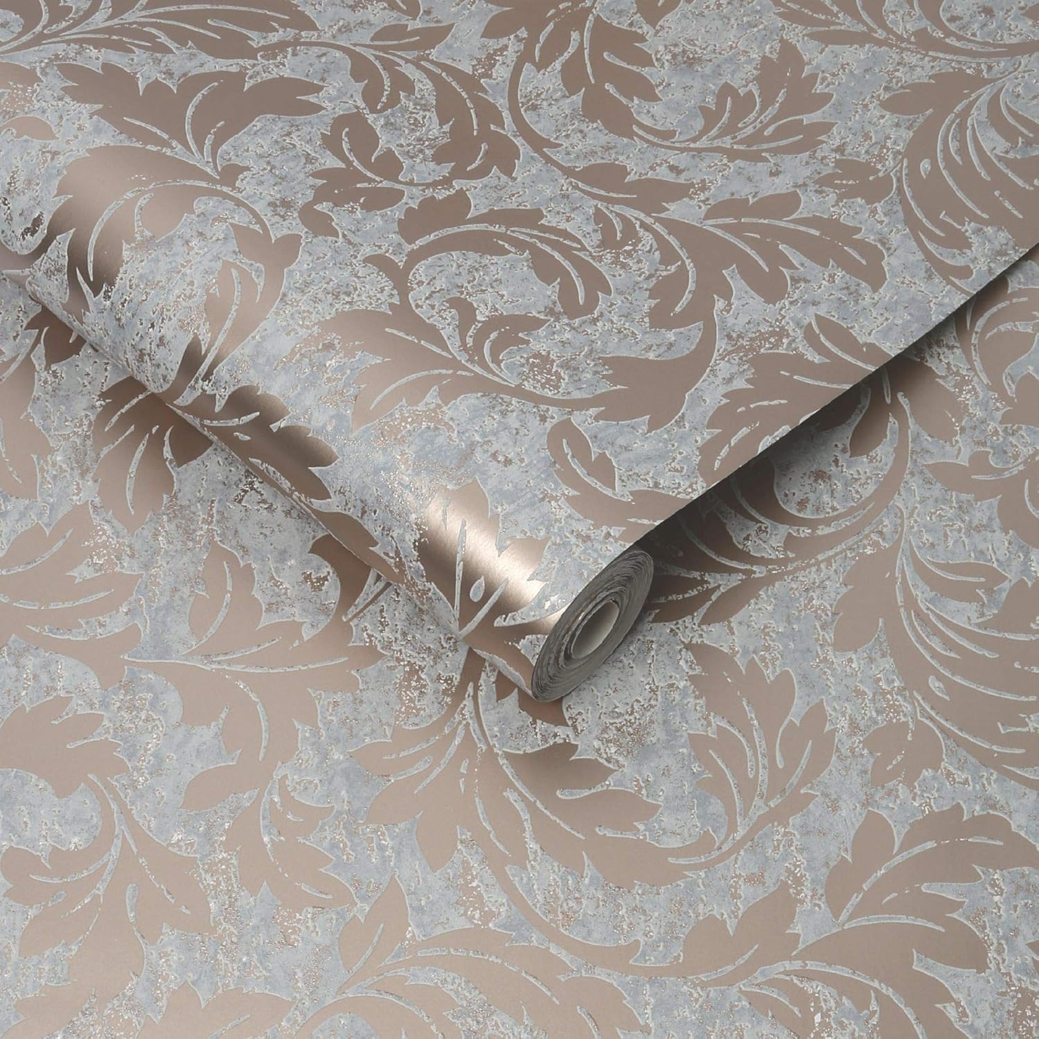 Superfresco Grey/Rose Gold Milan Metallic Scroll Wallpaper, Gold,grey,rose - Image 4