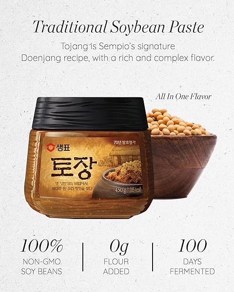 SEMPIO TOJANG, PREMIUM DOENJANG – KOREAN SOYBEAN PASTE WITH SAVORY FLAVOR, TRADITIONAL FERMENTED CONDIMENT FOR JJIGAE SOUP, ALTERNATIVE TO MISO.​ (15.9 OZ / 450G)
