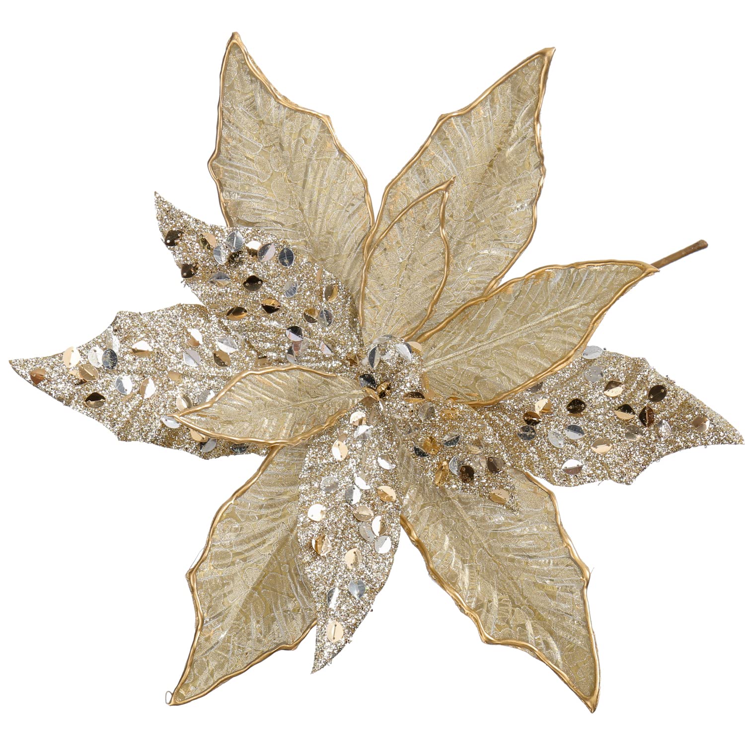 Oairse 4PCS Large Glitter Poinsettia Flowers Picks 12"/30cm Champagne Artificial Christmas Flowers with Long Stem Christmas Tree Decorations for Xmas Tree Ornaments Wedding New Year Halloween
