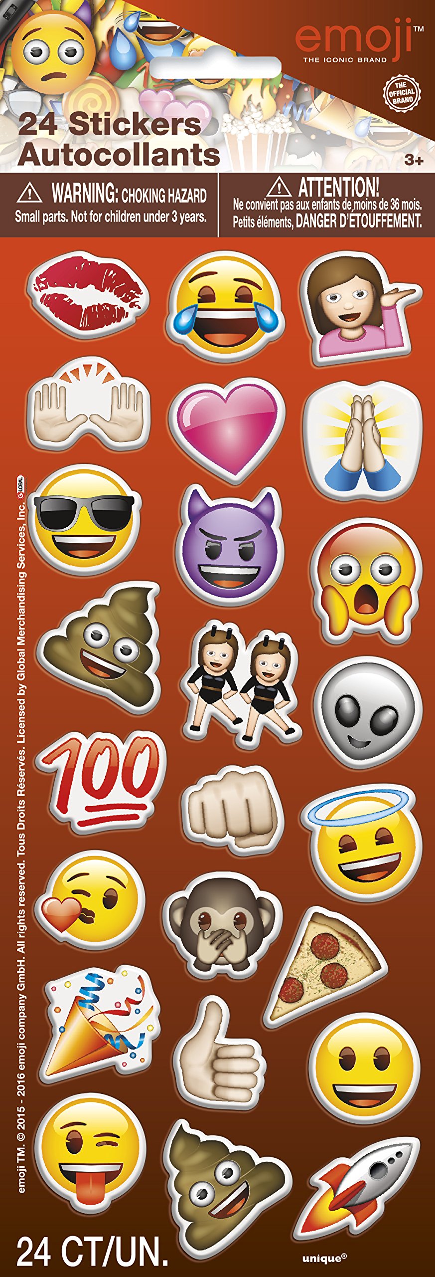 Unique Party 50581 - Emoji Puffy Stickers, Pack of 24