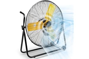 TMWINGS 24 Inch High Velocity Industrial Fan 8500 CFM Heavy Duty Outdoor Fan 3-Speed 360 Degree Adjustable Tilt, Metal Floor Fans with Aluminum Blades for Workshop Patio Commercial Factory Garage - UL Listed