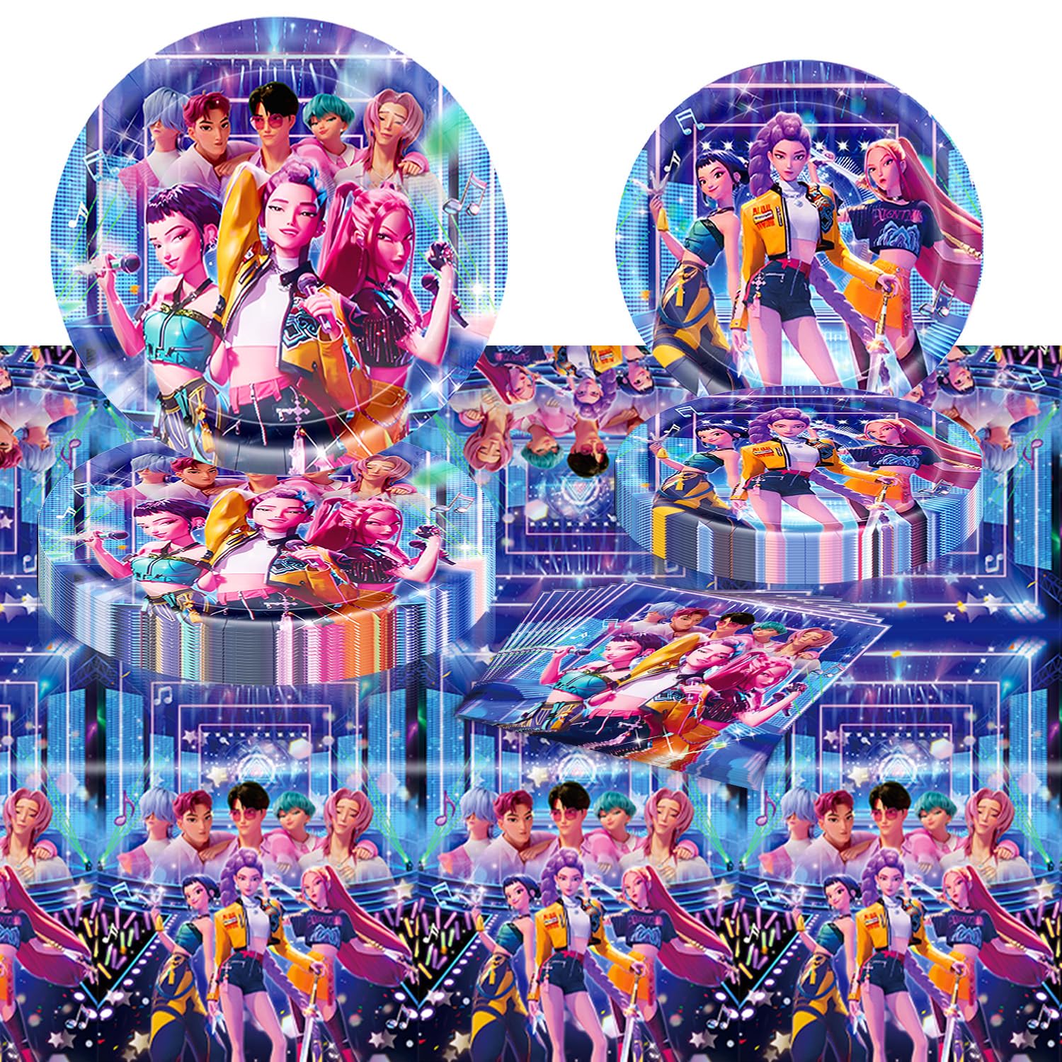 Demon Hunters Birthday Decorations, 20 Plates, 20 Napkins and 1 Tablecover for Boys Girls Kpop Party Supplies