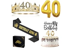 40th Birthday Gifts for Men, 40th Birthday Decorations for Men, Party Decor Supplies Including King Crown & Sash & Balloons &