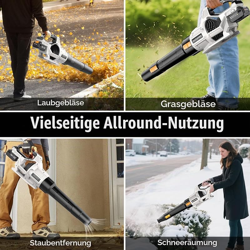 Laubbläser Akku, 21V Laubbläser mit 2 × 4,0 Ah Akkus, 3 Stufen