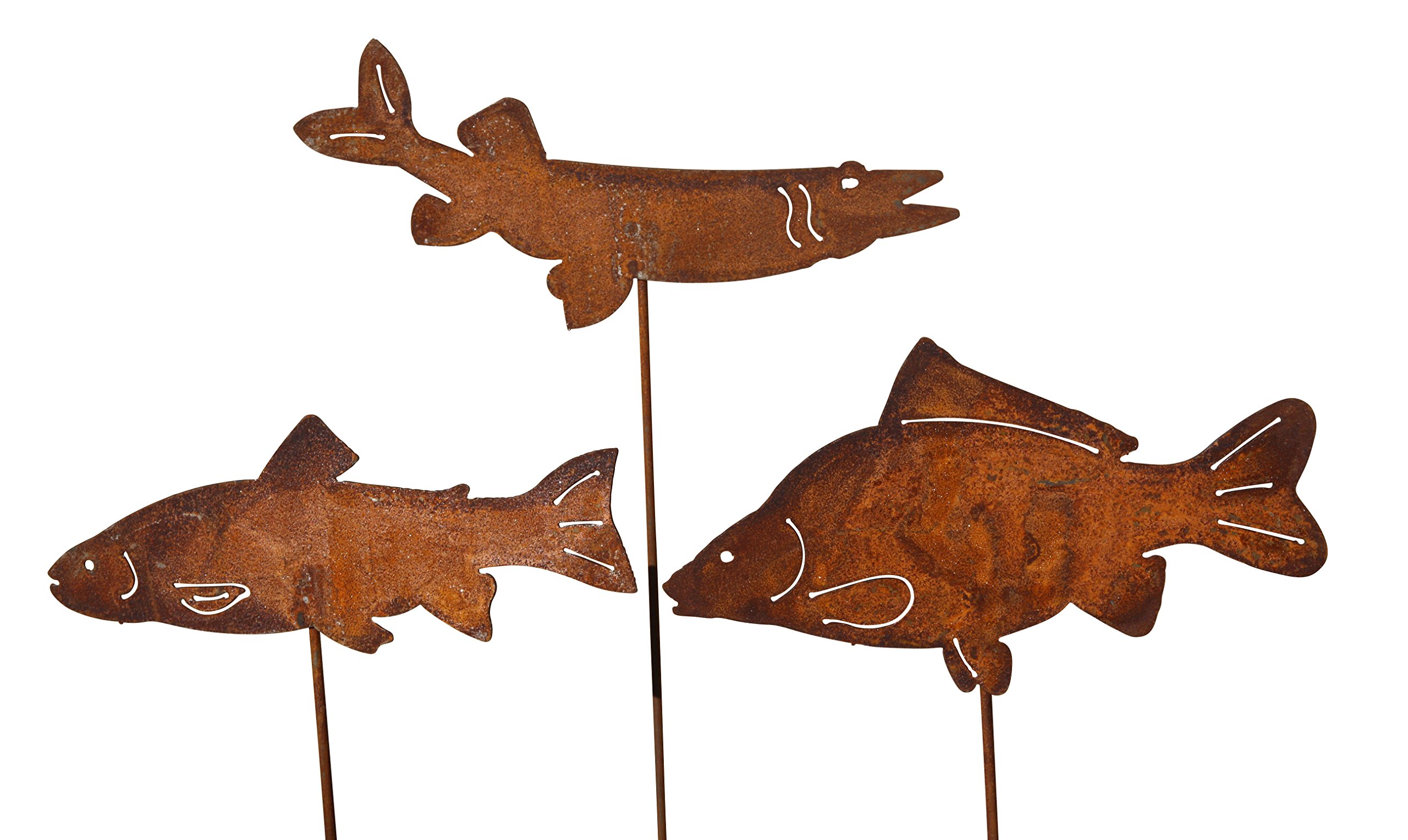 Vosteen Decorative Garden Set - Fish 3 x 60 cm Metal Rust Patina Finish