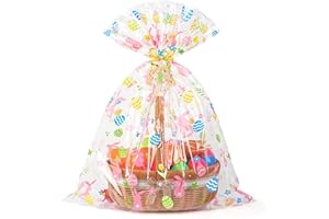 CUDICY Easter Gift Bags 10pcs Large 24x30 Inch Cellophane Wrap for Gift Baskets Plastic Gift Wrapping Clear Gift Bags (Spring)