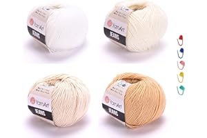 GENERIC 4 Skein YarnArt Jeans Yarn, Cotton Amigurumi Yarn Set, 2-Fine Knitting and Crochet Yarn, Multicolor Cotton Acrylic Thread, Soft Yarn for Crafter (Cream)