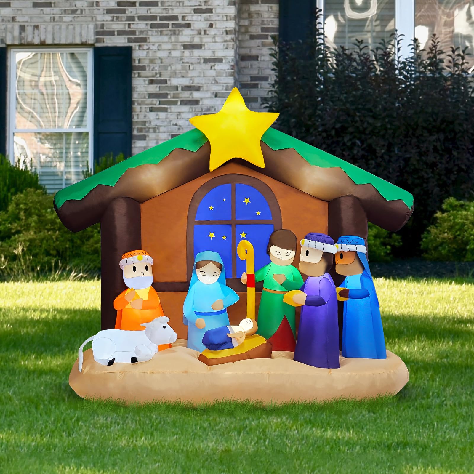 Photo 1 of Poolergetic Inflatable Christmas Nativity Scene, 6ft Blow up Nativity Set with LED, Christmas Outdoor Lawn Yard Decoration for Holiday Xmas Party