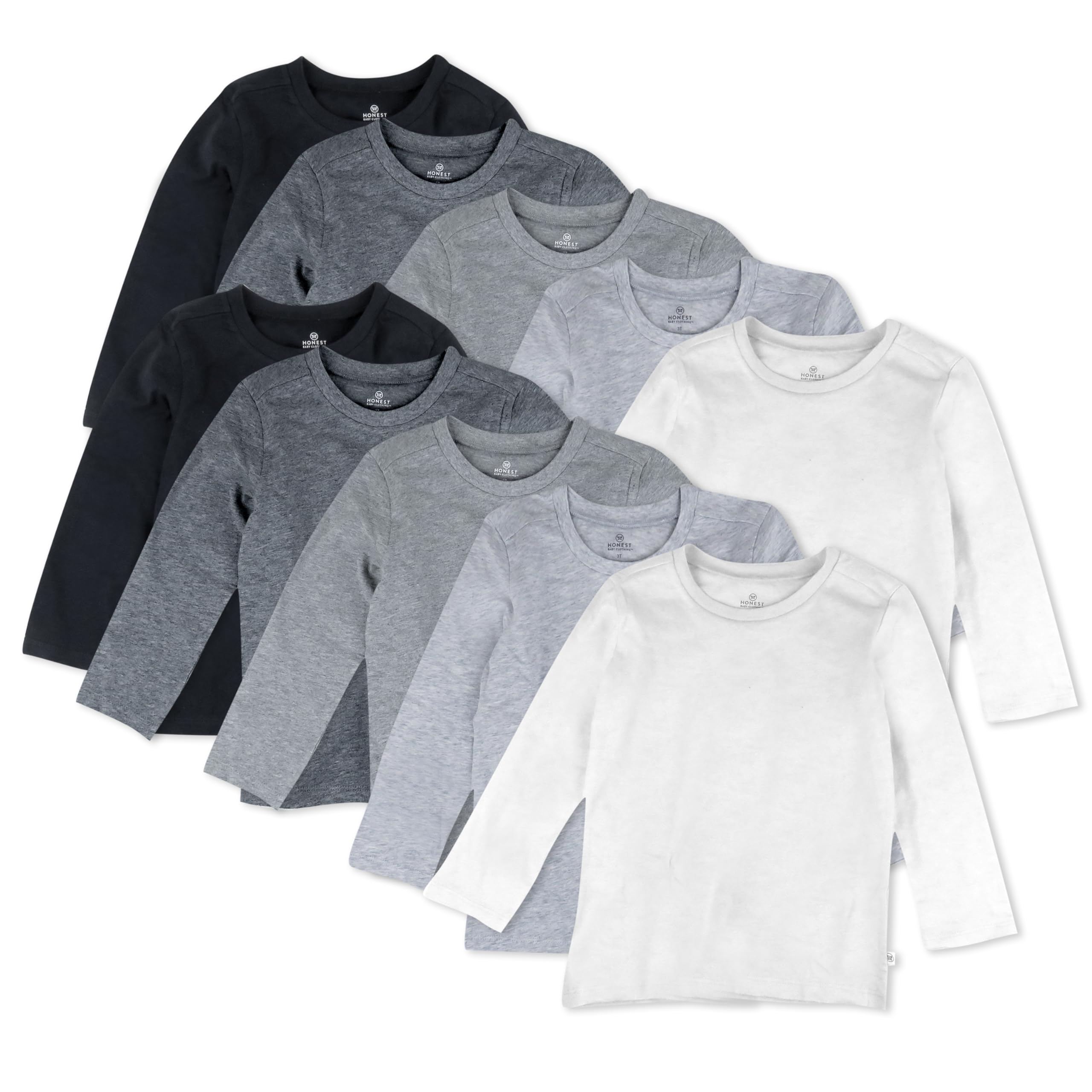 HonestBaby 10 Pack Long Sleeve T Shirts 100% Organic Cotton for Toddler, Boys, Girls, Gray Ombre, 0-3 Months Image