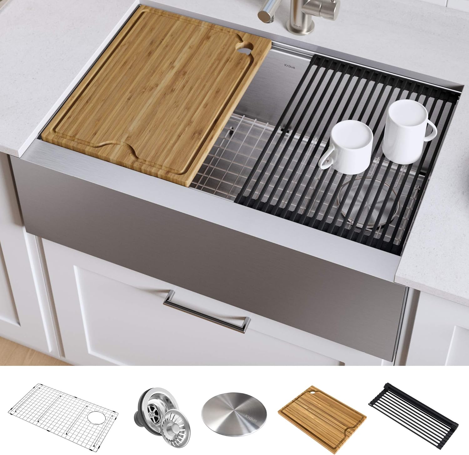 Kraus Kwu111 17 Kore Workstation Undermount 16 Gauge Single Bowl Bar Kitchen Sink With Integrated Ledge And Accessories Pack Of 5 17 Inch Stainless Steel Amazon Co Uk Diy Tools