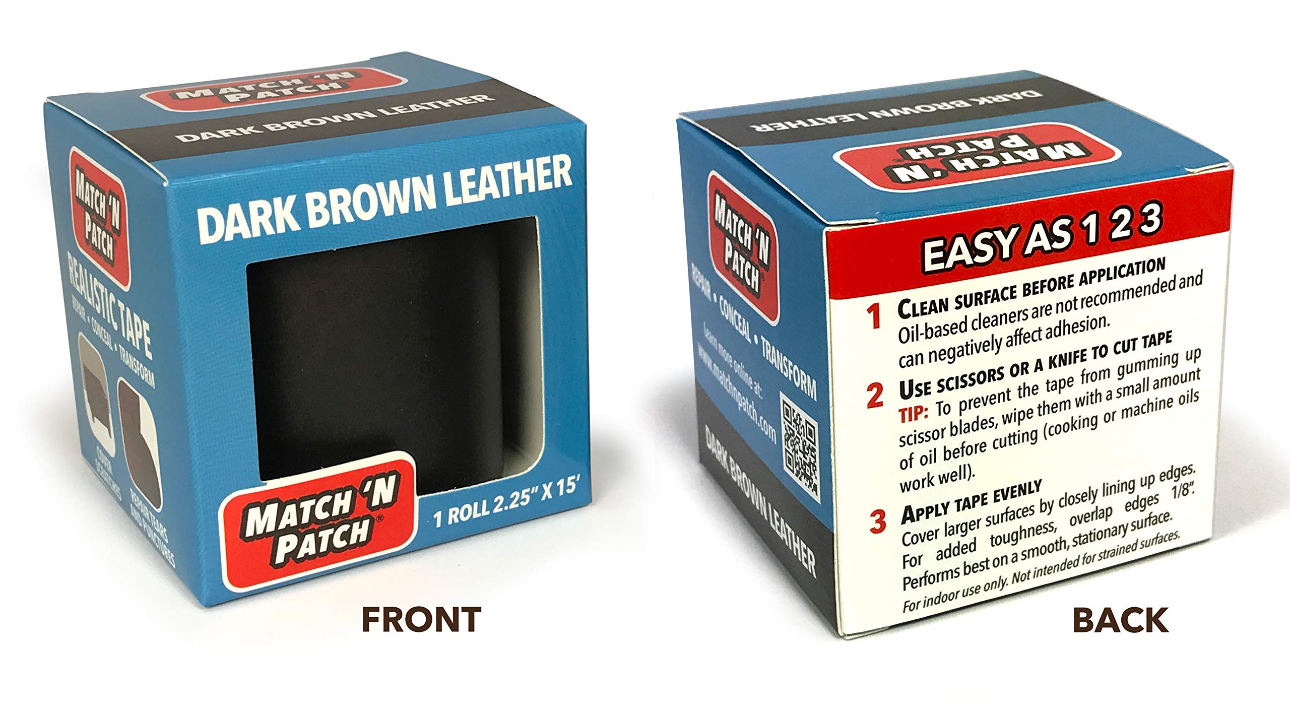 MATCH 'N PATCH Realistic Leather Repair Tape - Durable, Easy-to-Apply, Professional Grade, Versatile Use, Designed in North Carolina for Furniture Restoration & DIY - Dark Brown, 2.25 inch x 15 feet
