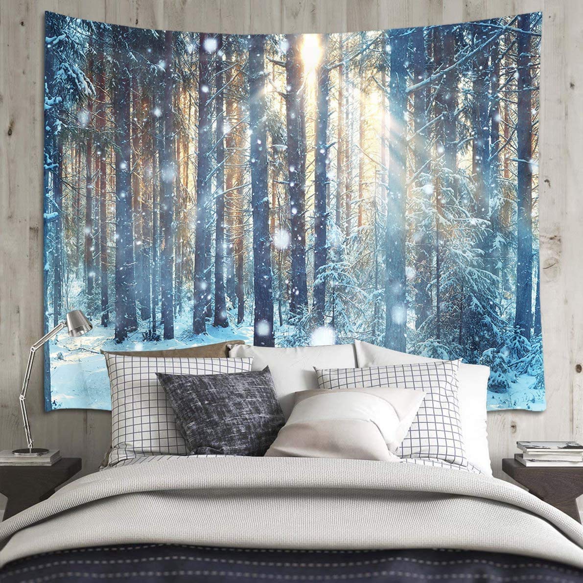 LB Winter Tapestry 78x59 inch Sunshine,Forest,White Snow Wall Hanging Tapestry for Living Room Bedroom Dorm Wall Decor,Party Background