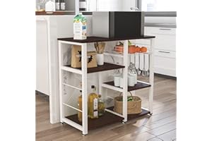 SDHYL Coffee Bar, 35 inch Bakers Rack Microwave Stand with 5 Storage Shelves Hanging Hooks, Kitchen Shelves Organizers Bakers Racks with Movable Basket, Coffee Station Table for Home Kitchen