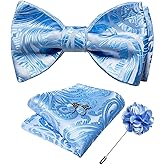 DiBanGu Paisley Bow Ties for Men Silk Self Tied Bowtie and Pocket Square Cufflinks with Lapel Pin for Wedding Party