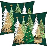 Artmag Christmas Tree Pillow Covers 16x16 Inch Set of 2, Decorative Farmhouse Green Pillow Shams Cases Slipcovers for Home Couch Sofa Decorations