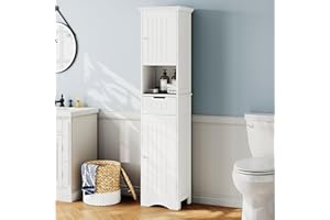 ChooChoo 67" Tall Bathroom Storage Cabinet Freestanding with Adjustable Shelves, Narrow Storage Linen Cabinet with 2 Doors an