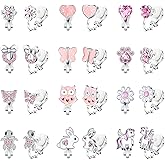 FUNRUN JEWELRY 12 Pairs Clip On Earrings for Women Hypoallergenic Fake Non Pierced Earrings Cute CZ Cat Fox Turtle Rainbow Flower Butterfly Heart Clip-On Earring Set Multicolored Silver
