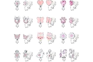 FUNRUN JEWELRY 12 Pairs Clip On Earrings for Women Hypoallergenic Fake Non Pierced Earrings Cute CZ Cat Fox Turtle Rainbow Flower Butterfly Heart Clip-On Earring Set Multicolored Silver