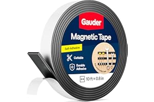 GAUDER Magnetic Tape Strong Self-Adhesive - Cut-to-Length Magnet Strip with High Magnetic Force - Heavy-Duty Adhesive Magnet Tape (10 ft x 0.8 in)