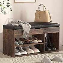 Apicizon 31 Inches Storage Bench with Padded Cushion, Shoe Bench