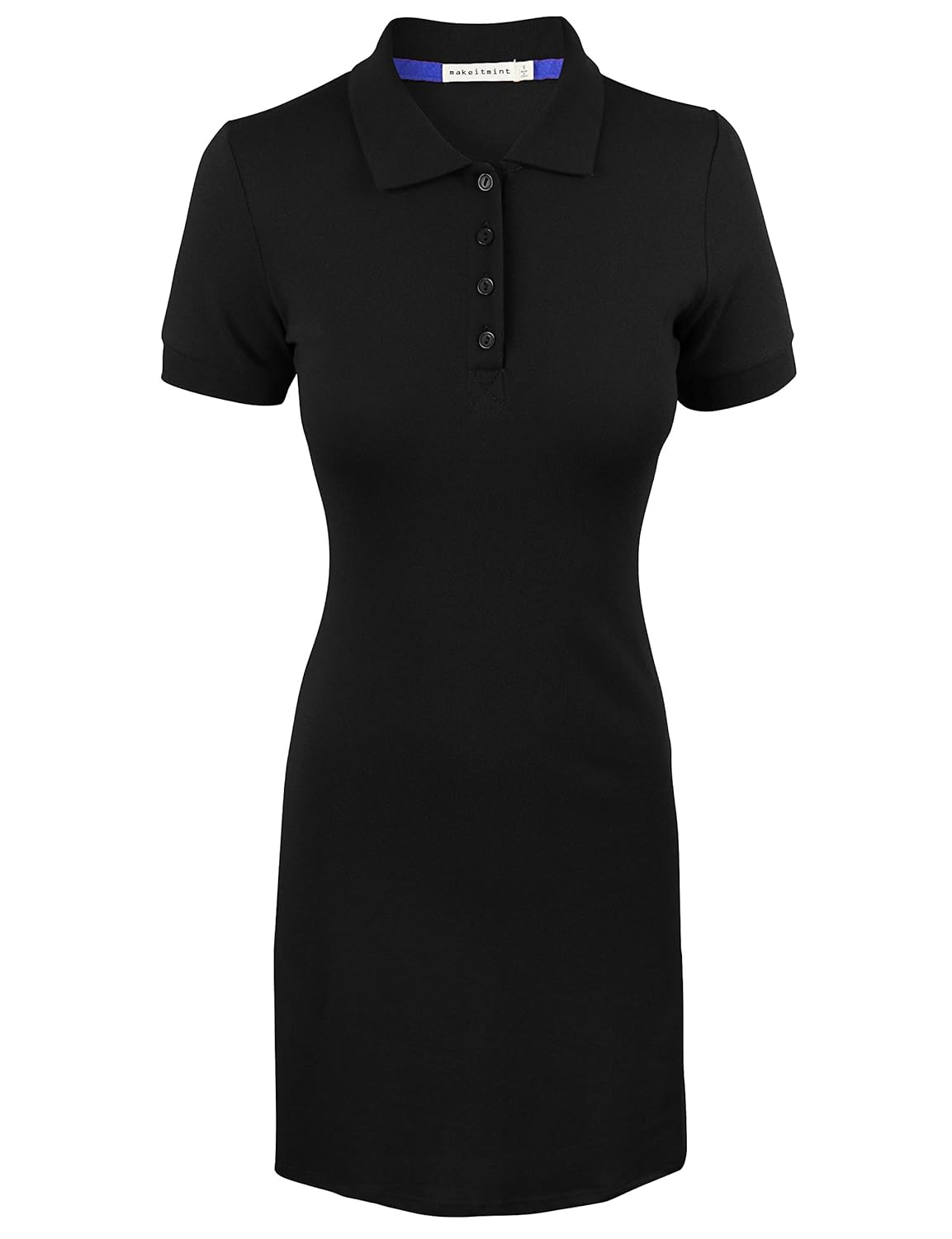 Buy makeitmint Women's Solid Casual Short Sleeve Pique Polo Dress Small YOD0024_Black at Amazon.in