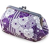 Floral Buckle Coin Purses (Kiss Lock Small Makeup Bag Oval/Retro flower Kimono Cloth - Purple) / Made in Japan Change Purse Wallets