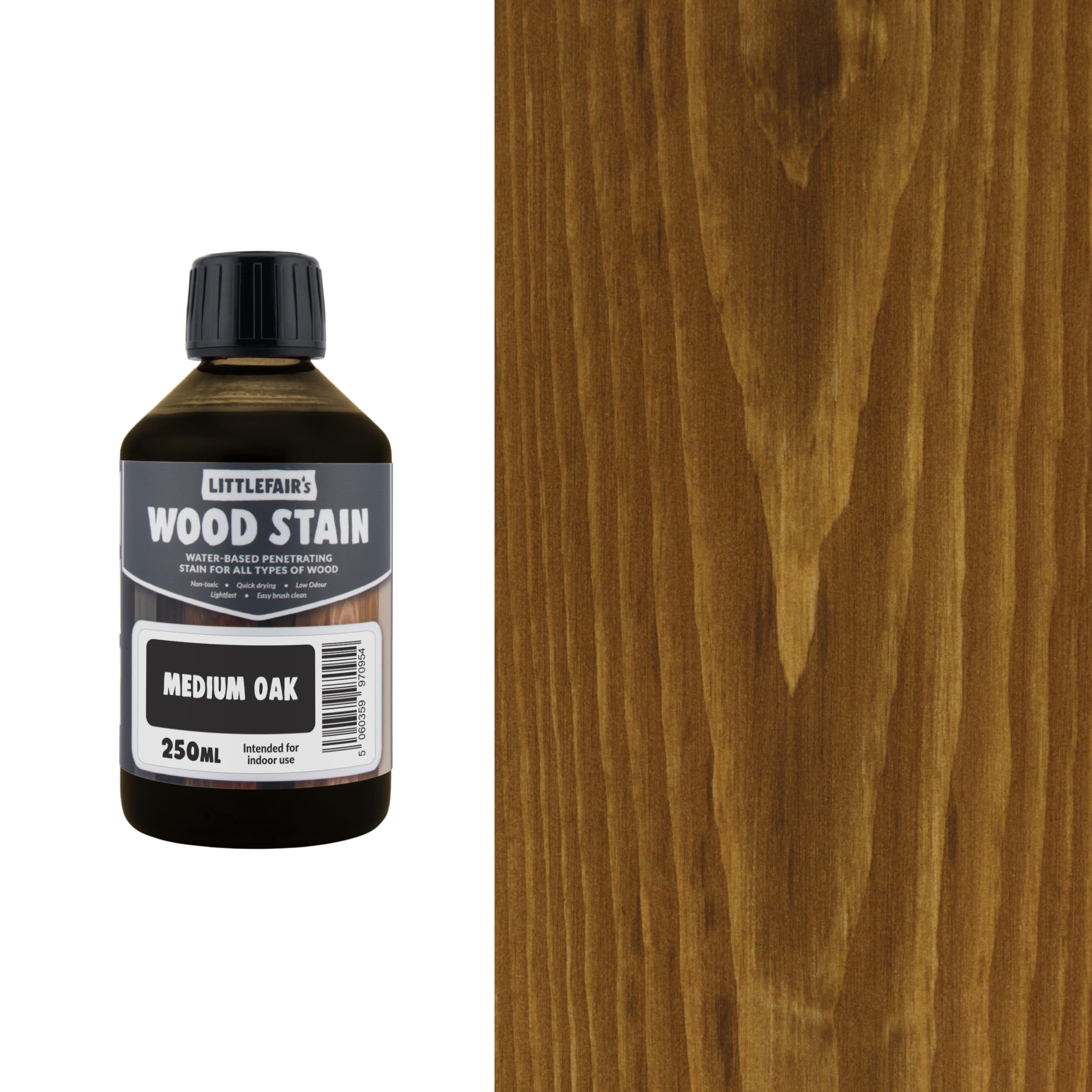 Littlefair's Wood Stain Water-Based - (Medium Oak) โ Non-Toxic, Eco-Friendly & Quick Drying - Easy-to-Apply, Concentrated Formula for All Wood Types โ 250ml โ image 1