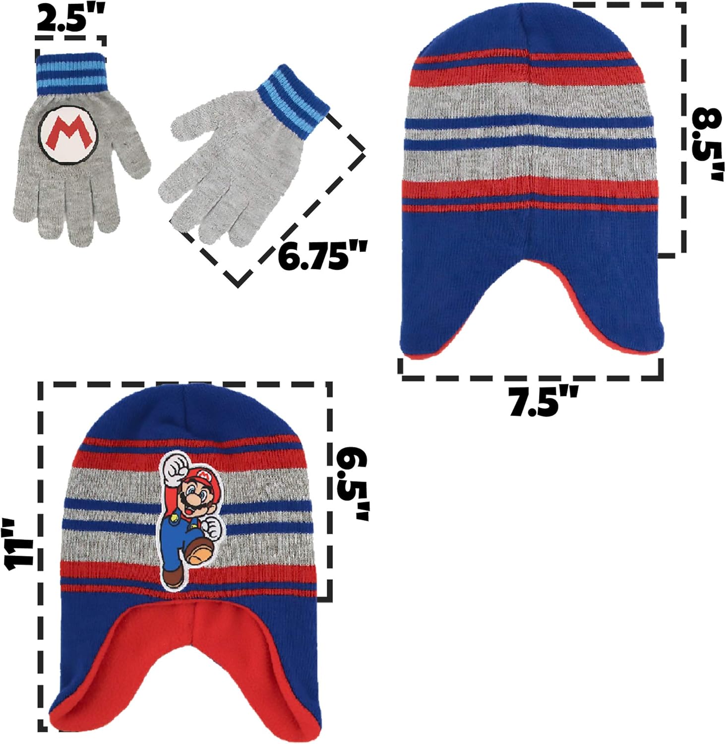 Nintendo Boys' Little Super Mario Hat and Gloves Cold Weather Set, Age 4-7: Clothing