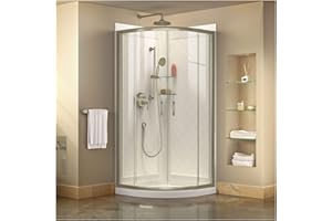DreamLine Prime 33 in. x 76 3/4 in. Semi-Frameless Clear Glass Sliding Shower Enclosure in Brushed Nickel with Base and Backwalls, DL-6152-04CL
