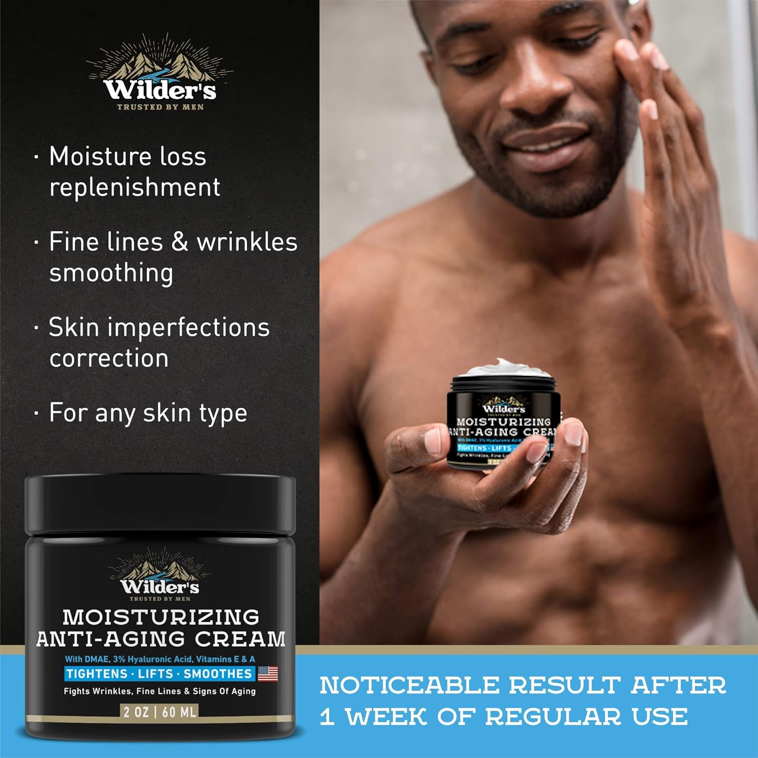 Men's Anti Aging Face Cream Moisturizer - Premium Skin Care for Men with Collagen, Retinol, Hyaluronic Acid - Made in USA - Fast Anti-Age Effect Day & Night - Wrinkle Free Facial Men Moisturizer 2Oz: Beauty