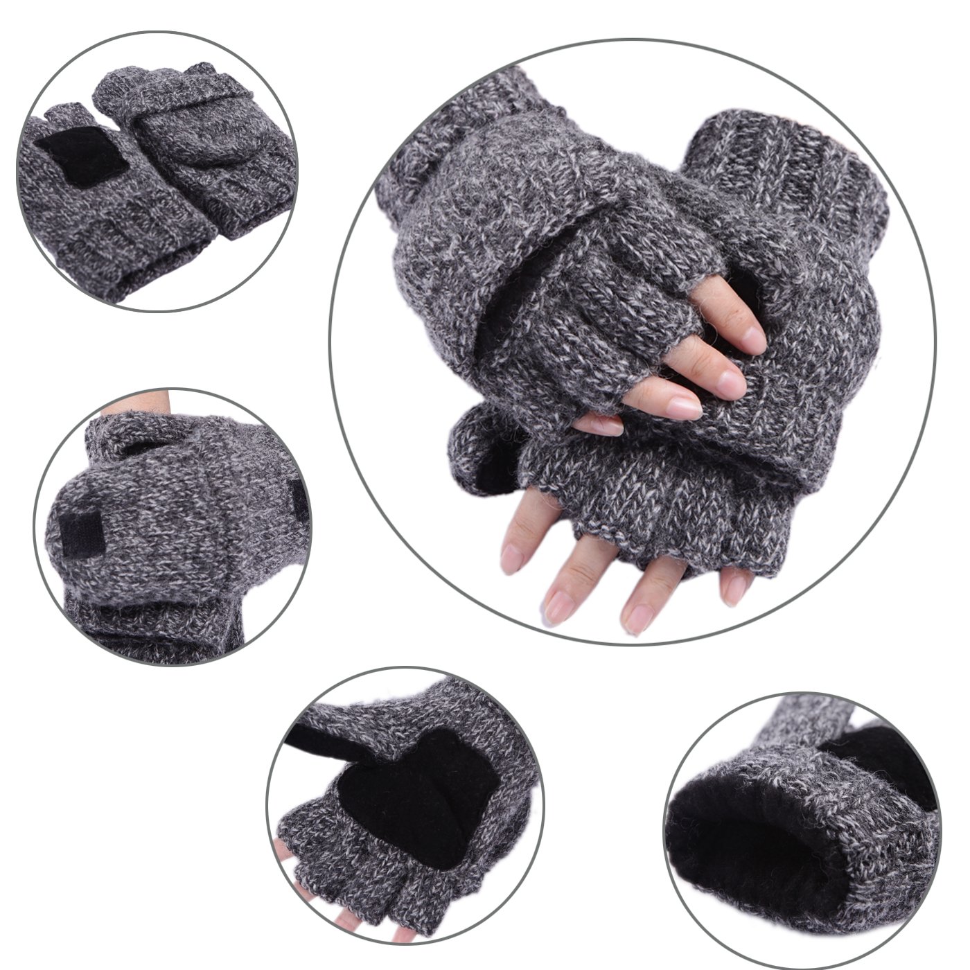 HDE Womens Winter Wool Fingerless Mittens Warm Convertible Gloves Mitten Cover 190999007309 eBay