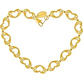 LIFETIME JEWELRY Womens Gold Anklet Flat Heart Link Ankle Bracelet 24k Gold Plated