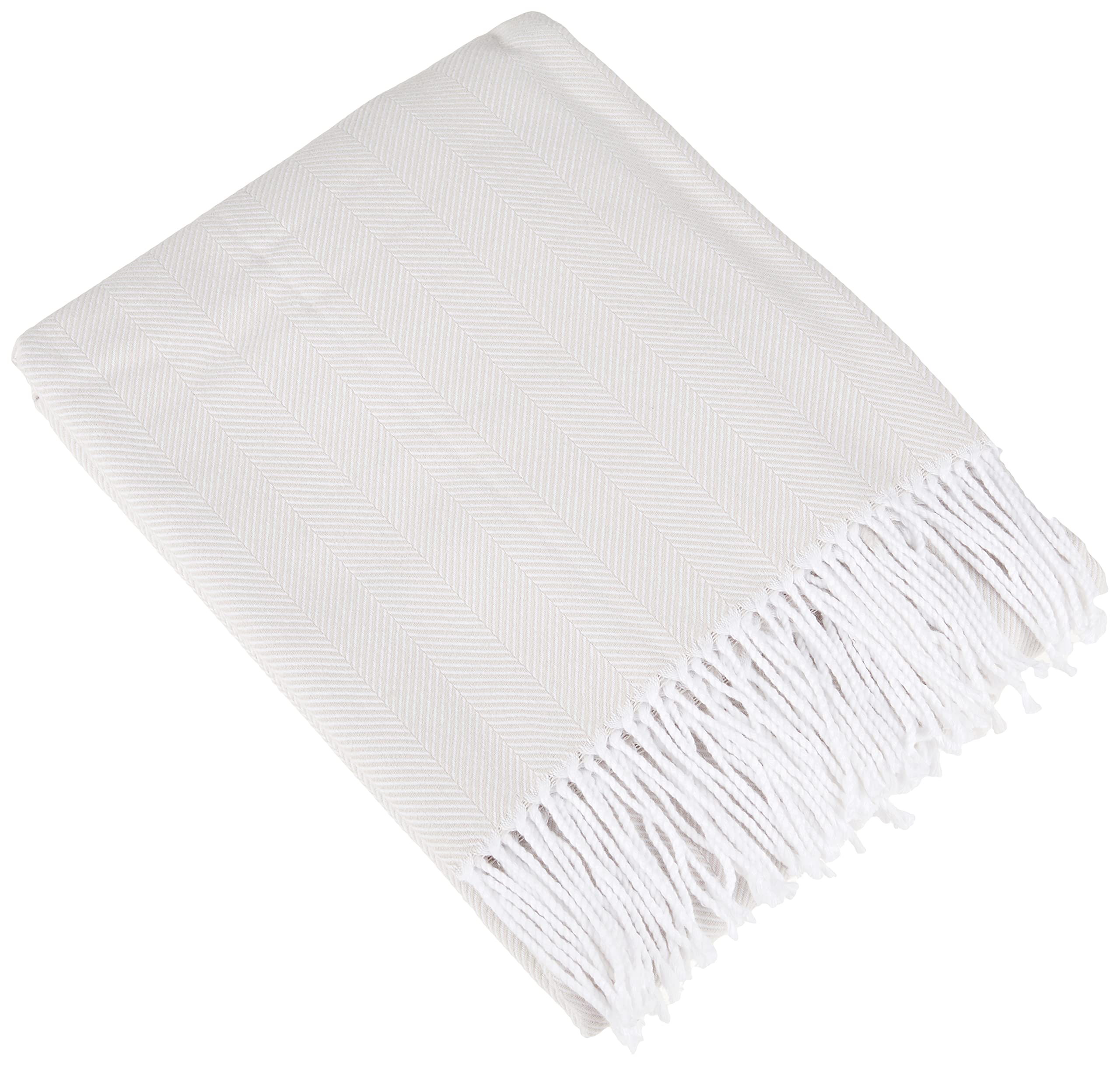 Isadora Paris Throw Blanket with Fringe Super Soft, Lightweight herringbone pattern Blanket for Couch, Sofa, Bed, Chair