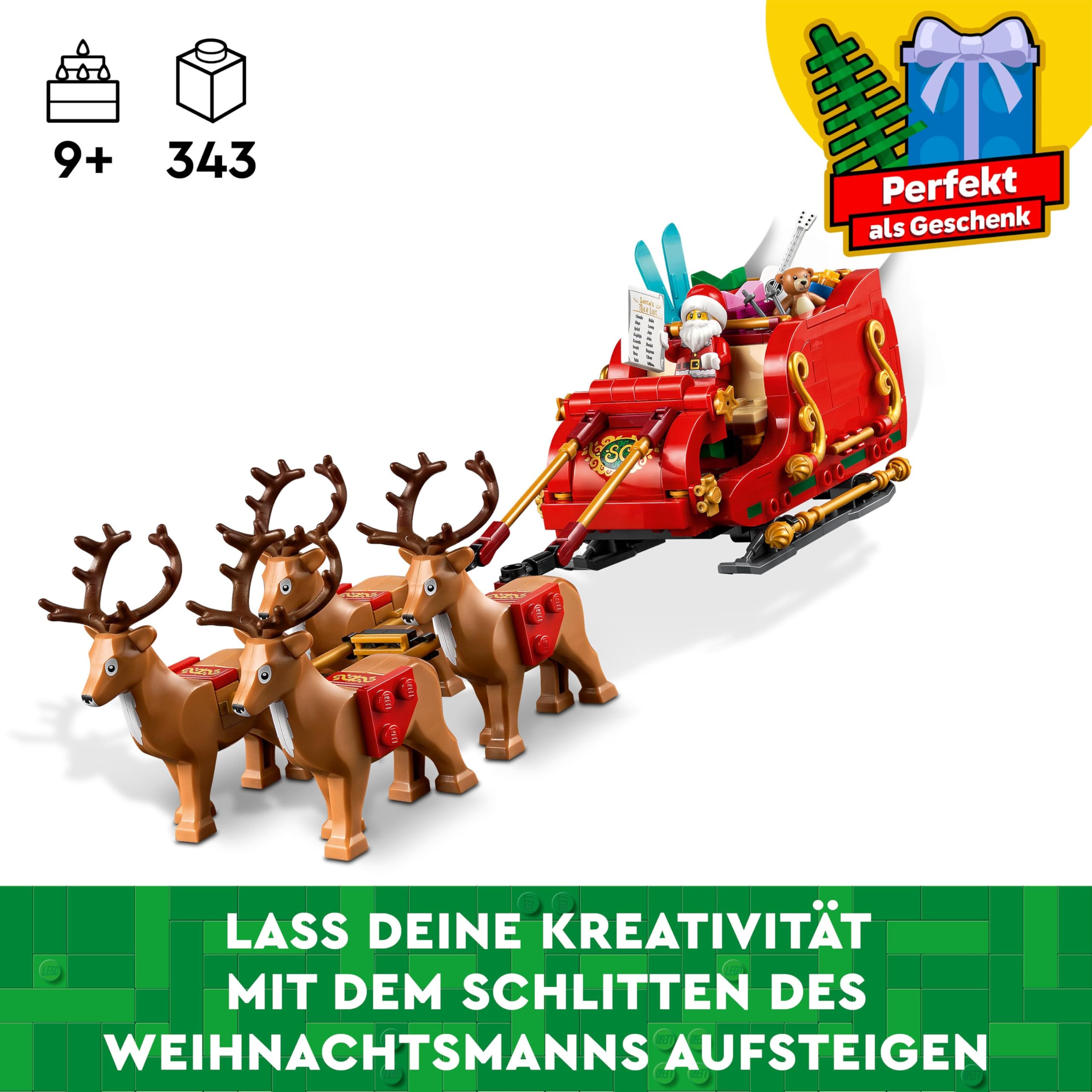 LEGO Schlitten des Weihnachtsmanns - Spielzeug für Kinder ab 9 Jahren mit Minifigur, Rentieren, Gitarre, Teddybär und Skiern - Geschenk zu Weihnachten für Jungen und Mädchen - 40499 3