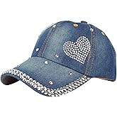 Hoce Fashion Rhinestone Denim Baseball Cap Studded Bling Hat for Women