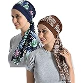 JarseHera Bamboo Cotton Liner Chemo Headwear for Women with Silky Scarfs for Cancer Hair Loss Sleep Caps Beanie