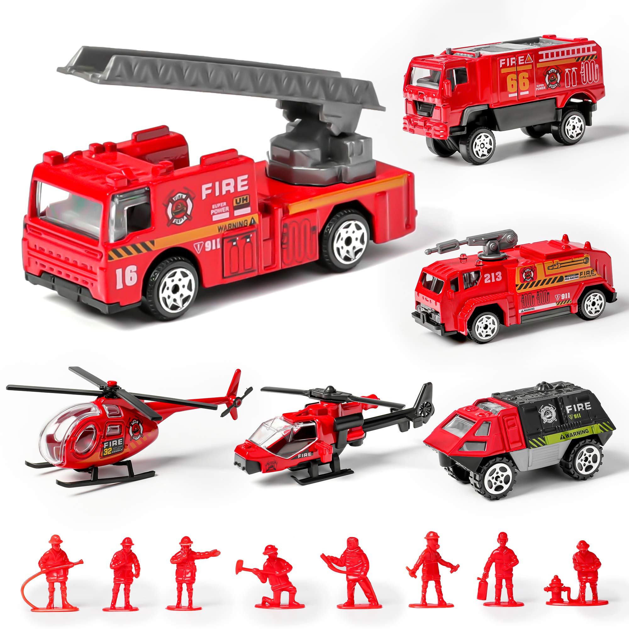 View 1 of 14 Pack Die-cast Fire Truck Vehicles Sets,6 Pack Alloy Metal Fire Engine Models Car Toys and 8 Pack Firefighter, Mini Rescue Emergency Playset for Kids Boys Girls Birthday Christmas Party Favors