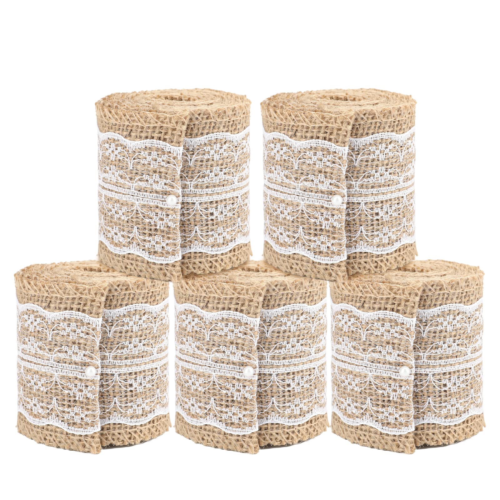 G2PLUS Hessian Burlap Ribbon with Lace, 10M Natural Jute Trim Craft Ribbon, Rustic Hessian Themed Tape for Gift Wrapping and Crafts