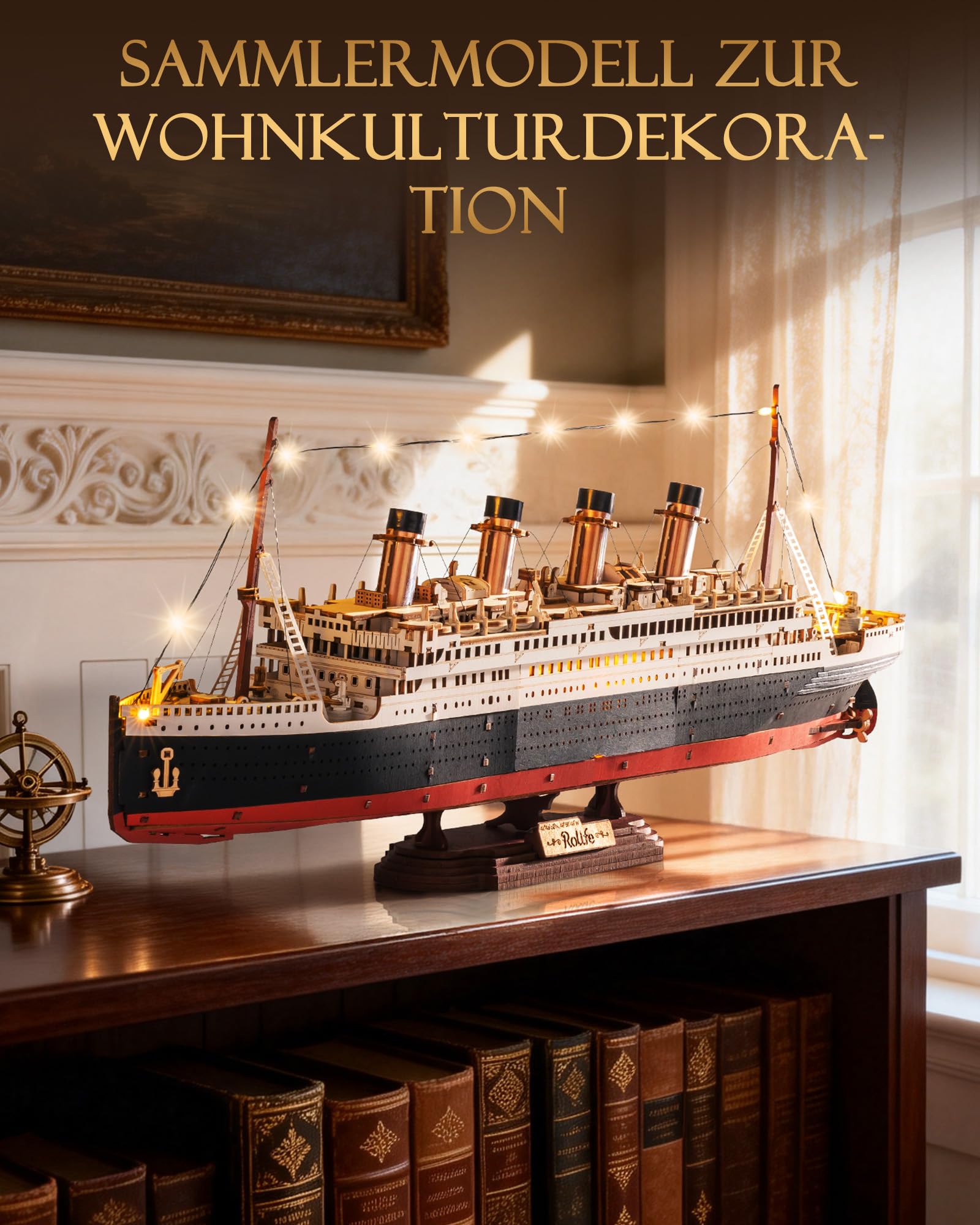 Rolife 3D-Holzpuzzle Titanic Schiffsmodell - 433-teiliges Steckbaustein Bausatz 6 Stunden Montagezeit, Sammler Wohnkultur Deko, Erwachsene, Bastler und Geschichtsinteressierte 6